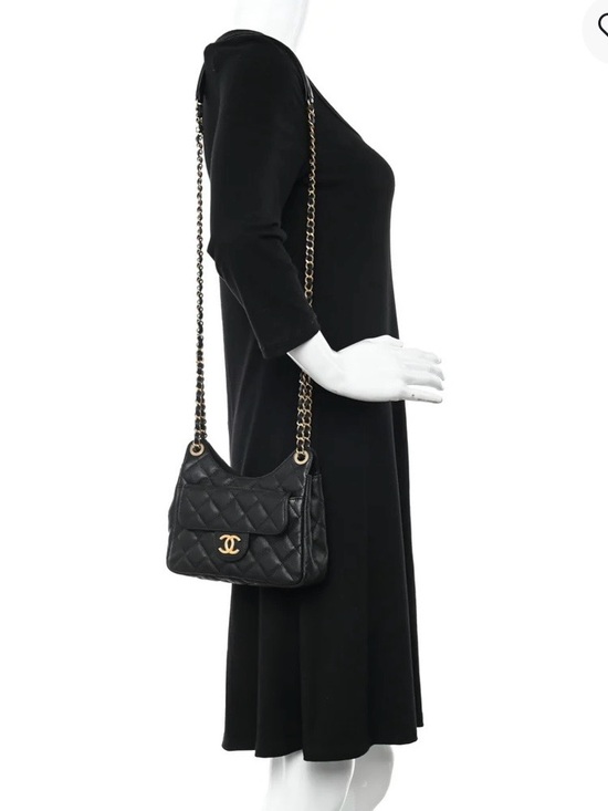 CHANEL Handbags - Caviar Quilted Wavy CC Hobo Black